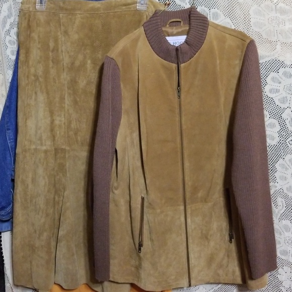 J G Hook 100% Leather Suede Jacket & Skirt 16W - Picture 4 of 7